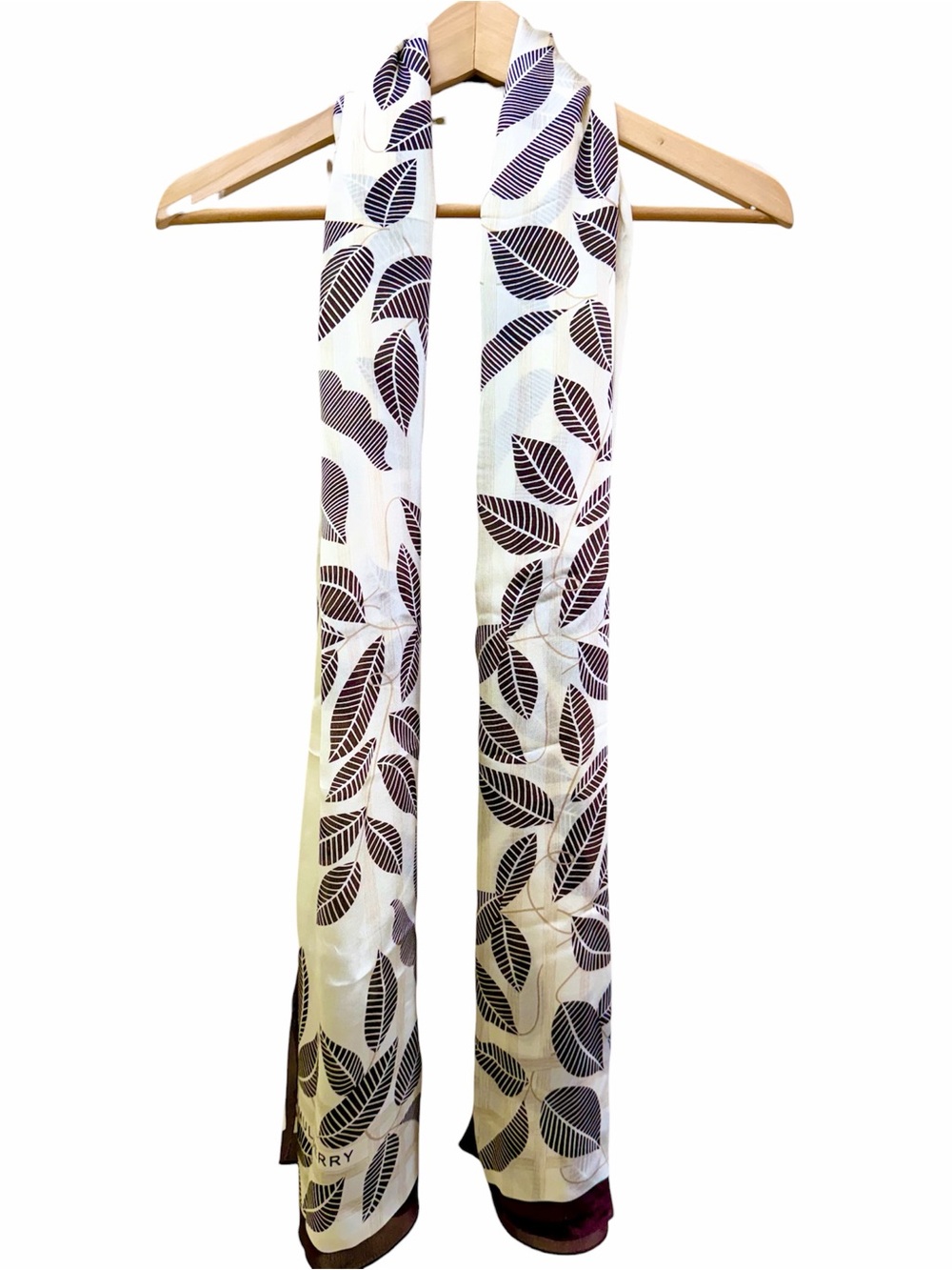 Shedoo 100% Mulberry Silk Scarf Shawl Leaf Print Cream and Brown